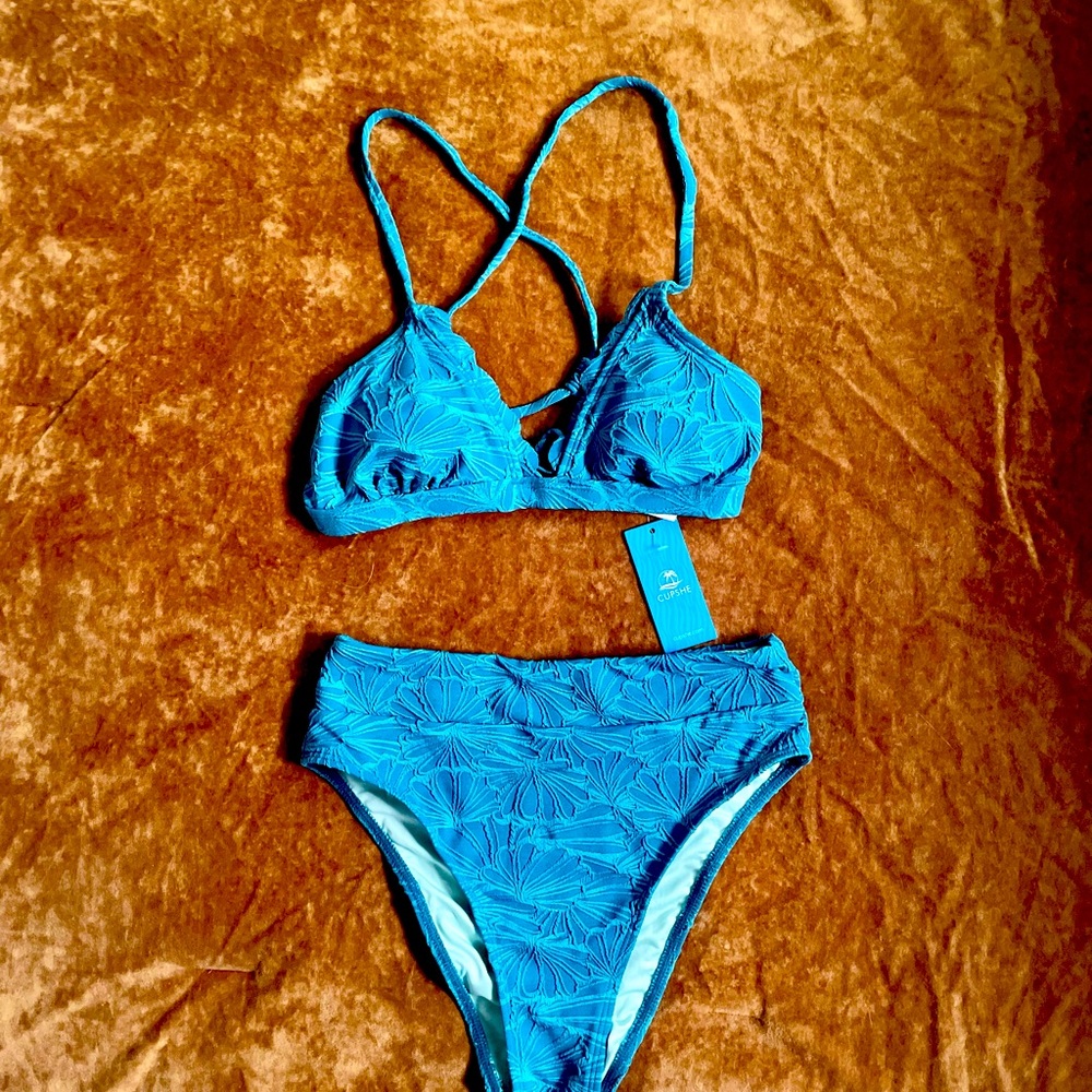Teal Floral High Waisted Cheeky Bikini Set